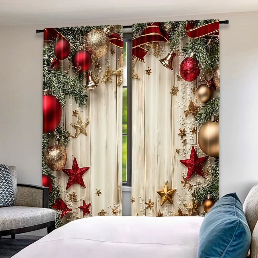 HolidayGlow 2er-Set Weihnachtsvorhänge aus Polyester mit digitalem 2D-Flachdruck in Multicolor zur Party- und Urlaubsdekoration - Bild 3