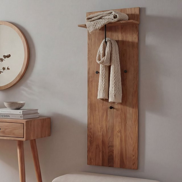 MCA Garderobenpaneel MCW-P55 Wandgarderobe aus Massiv-Holz Eiche mit Ablagefläche und Haken, Farbe: Braun, H x B x T: 135 x 42 x 22 cm - Bild 1