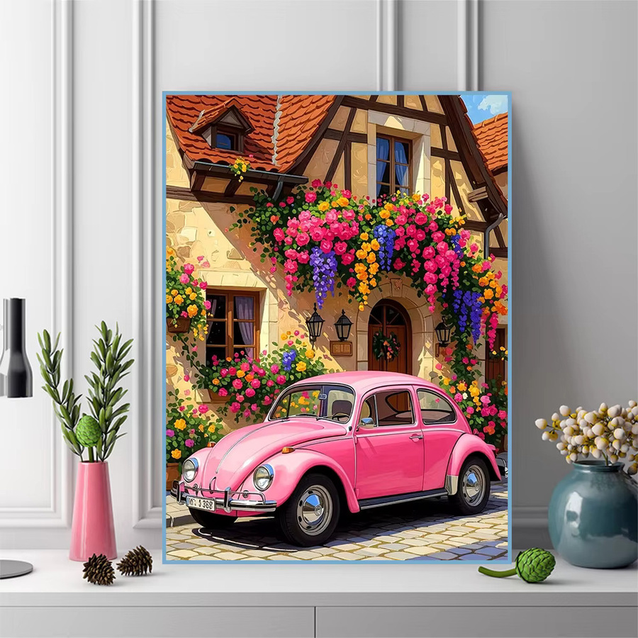 EverShine Diamant-Stickerei Straßenlandschaftsgemälde mit Blumenhaus und Auto, Mehrfarbig, B/H: 30 x 20 cm - Bild 3