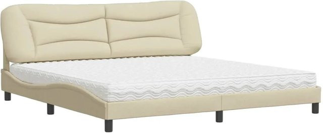 vidaXL Bett Hvar mit Matratze in Creme und Beige, modernes Polsterbett aus Stoff und Kiefernholz, B/T: 200 x 200 cm - Bild 1