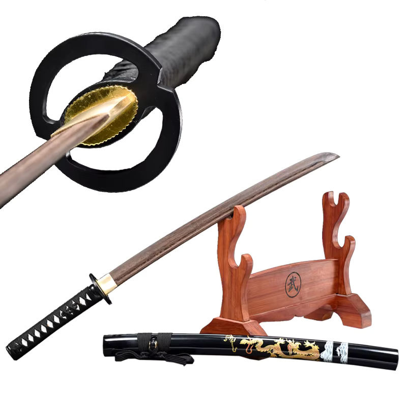 Japanisches Wakizashi Trainingsschwert Drache Saya mit Musashi Tsuba Iron aus Holz und Metall in Schwarz und Braun - Bild 6