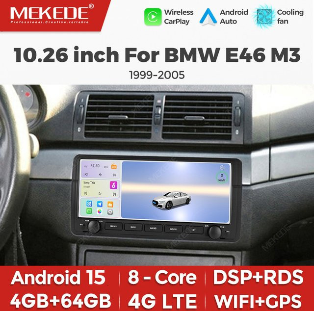 MEKEDE Android Autoradio mit 10,26 Zoll Display, 8-Kern Prozessor, 4G+64G Speicher, Wireless Android Auto und CarPlay für BMW E46 1998-2006, Schwarz - Bild 1