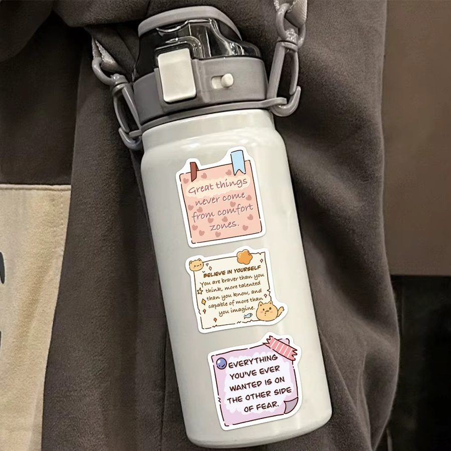 50 Stück Inspirierende Englische Kurzsatz Aufkleber Set zur Dekoration von Laptop, Telefonhülle und Gitarre, Wasserdicht, Mehrfarbig - Bild 3
