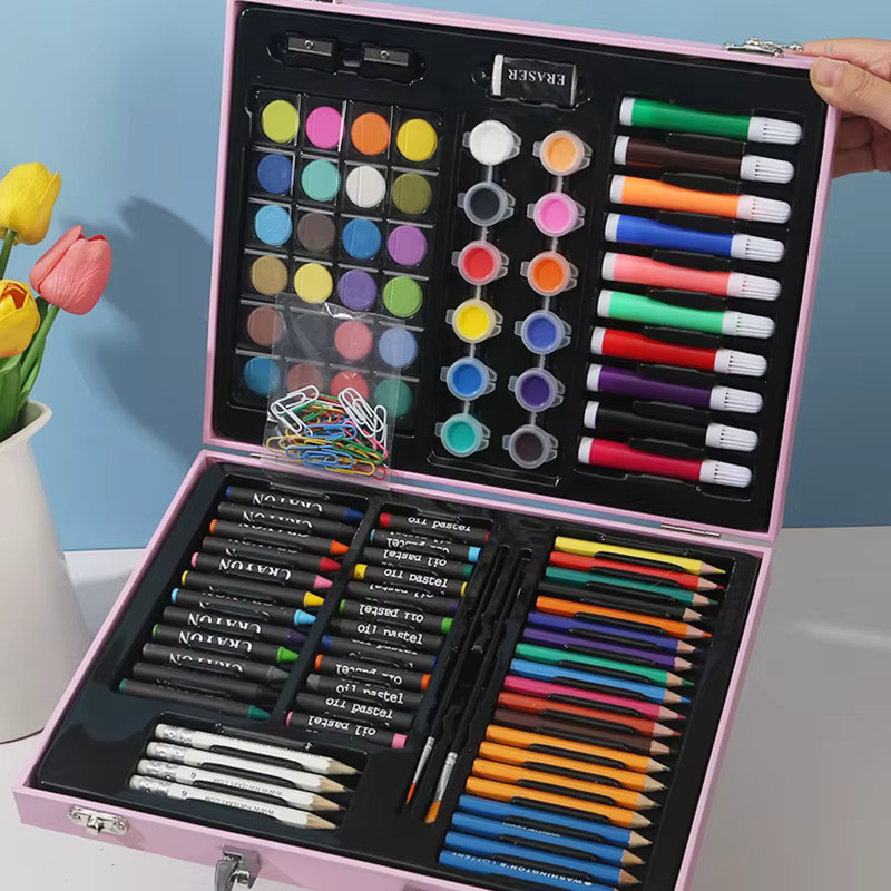Painti 128-teiliges Aquarell- und Buntstift-Set in Bunt und Rosa für Anfänger und Schule - Bild 2
