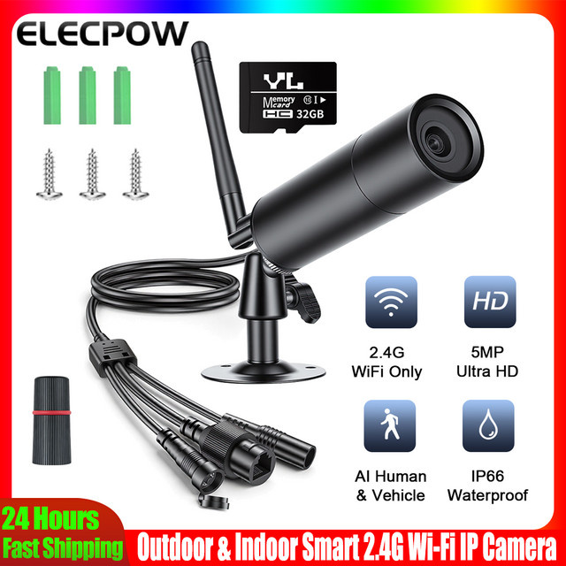 Elecpow 5MP Mini Bullet IP-Kamera mit Personen- und Fahrzeugerkennung, wasserdichte Außen-CCTV-Kamera mit Nachtsicht, Schwarz - Bild 1