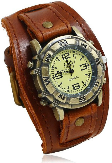 YIRAN Armbanduhr Leder, Quarz, Messing, Herren, beige - Bild 1