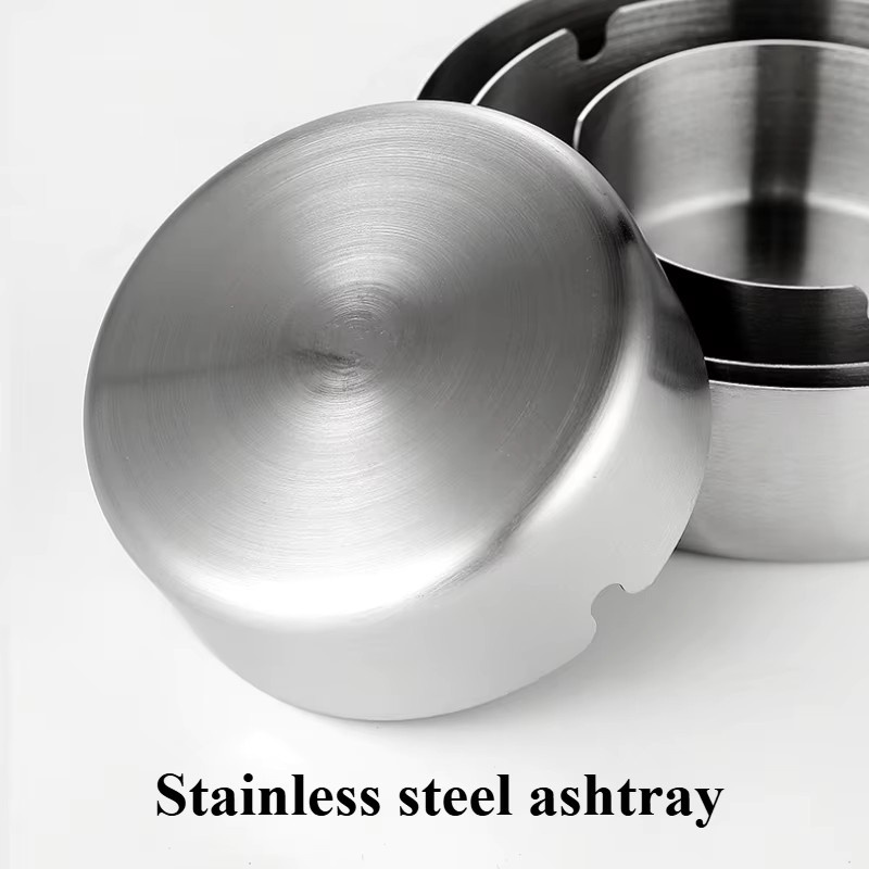 KeYi Aschenbecher aus Edelstahl in Silber, flugaschebeständig, Durchmesser: 8 cm und 10 cm - Bild 4