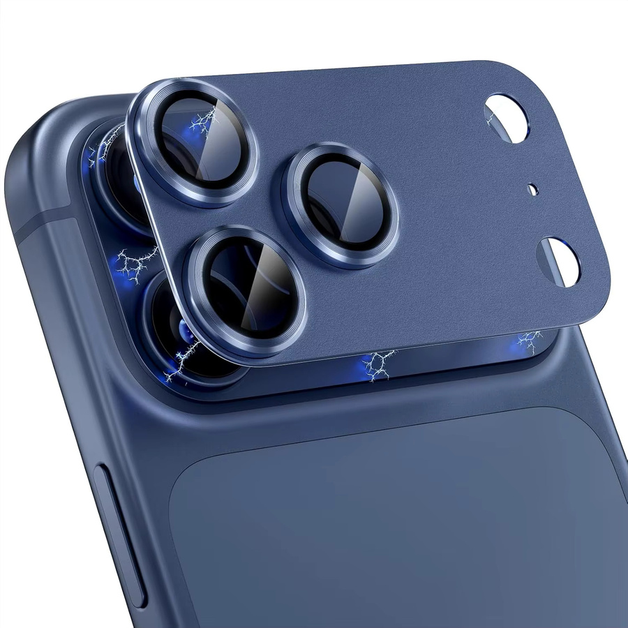 Apple Kameraobjektivschutz für iPhone 17 Pro/Max aus gehärtetem 9H Glas mit Metallrahmen in Blau und Silber - Bild 2