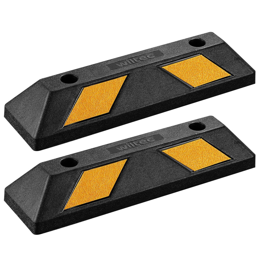 Wiltec Radstopper Set aus Gummi in Schwarz-Gelb, 2er Pack Einparkhilfe und Anfahrschutz für die Garage, B/T/H: 55 x 15 x 10 cm - Bild 2