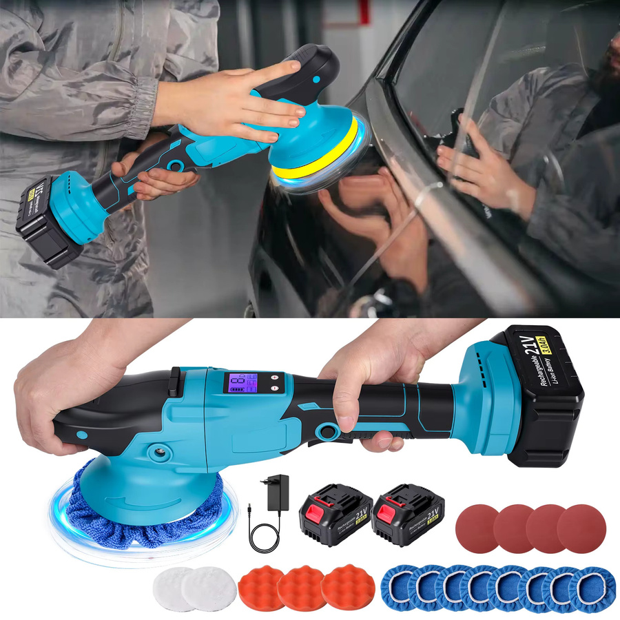 OWJHE Kabelloser elektrischer Autopolierer mit 6-Gang Digital-Display in Blau, kompatibel mit Makita 18V Akku - Bild 2