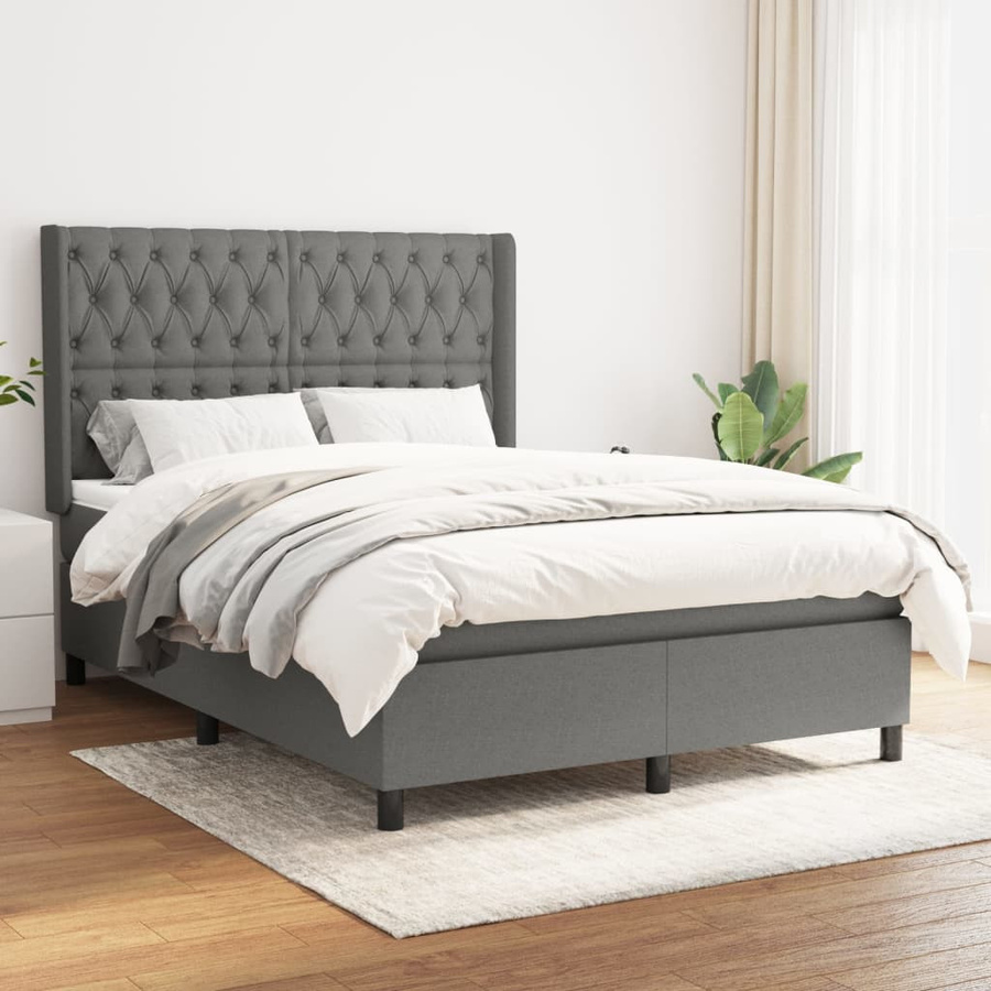 vidaXL Boxspringbett Hybrid mit Matratze und Kopfteil, Dunkelgrau, B/T/H: 190 x 140 x 128 cm - Bild 2