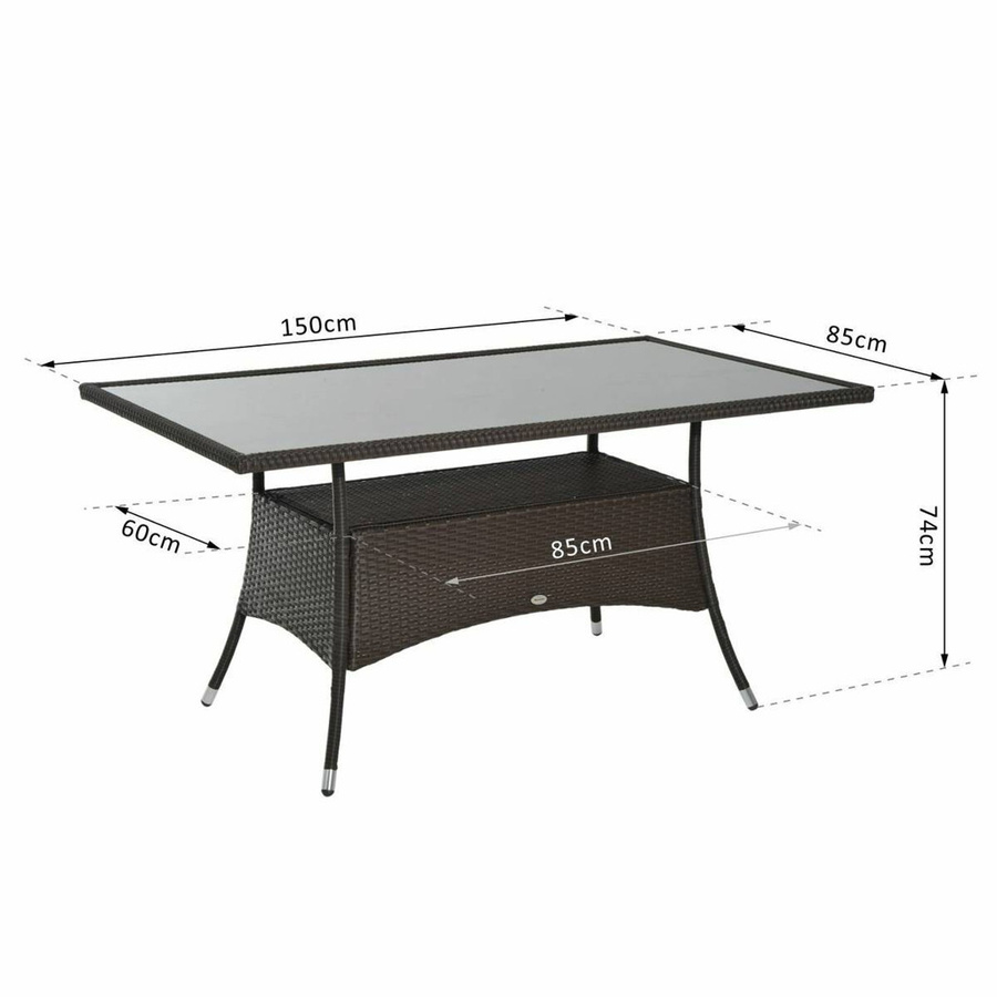 Outsunny Gartentisch aus Polyrattan mit Sicherheitsglas in Braun und Schwarz, B/T/H: 150 x 85 x 74 cm - Bild 4