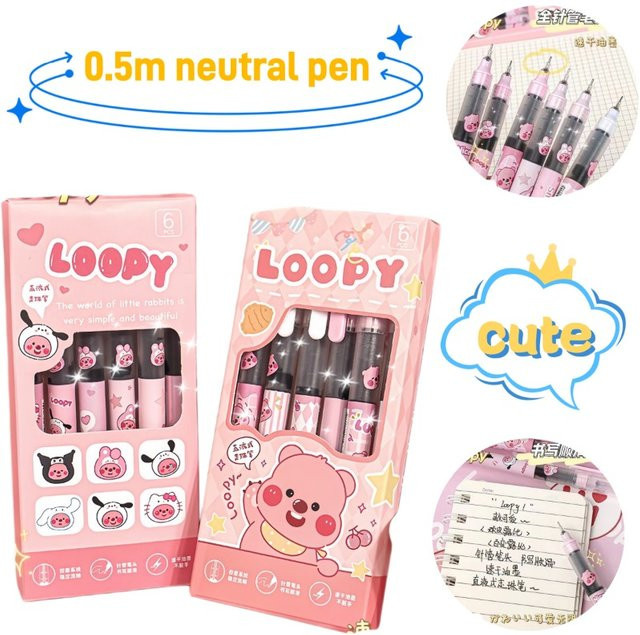 Pororo Loopy Flüssig-Tintenroller mit 0,5 mm Spitze, Schwarz, Schnelltrocknender Rollerball für Schule und Prüfung - Bild 1