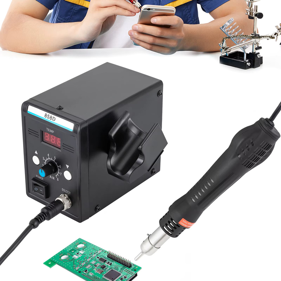 858D SMD Lötstation mit Heißluftpistole Set, 700W Schweißwerkzeug für Reparaturarbeiten, Schwarz - Bild 2