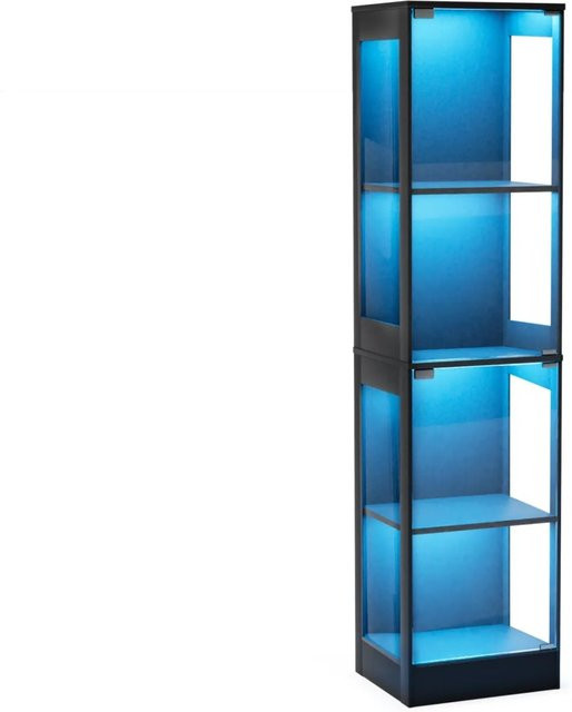 PXloue Glasvitrine Schwarz mit LED-Beleuchtung und Sicherheitsglas, B/T/H: 40 x 35 x 165 cm - Bild 1