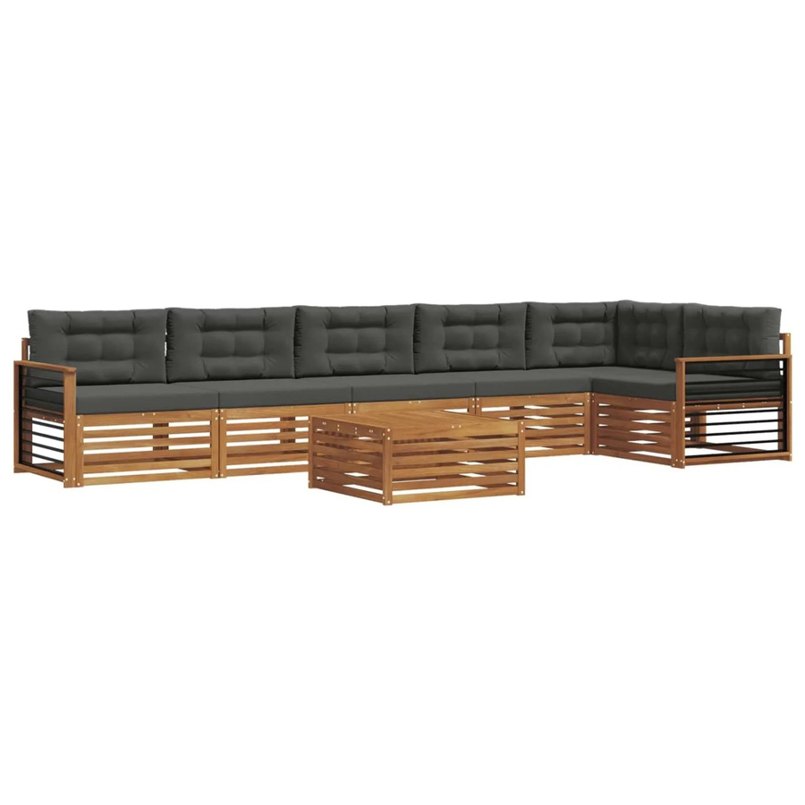 vidaXL Outdoor-Sofagarnitur 7-teilig aus Akazienholz mit Kissen in Anthrazit und Natur - Bild 2