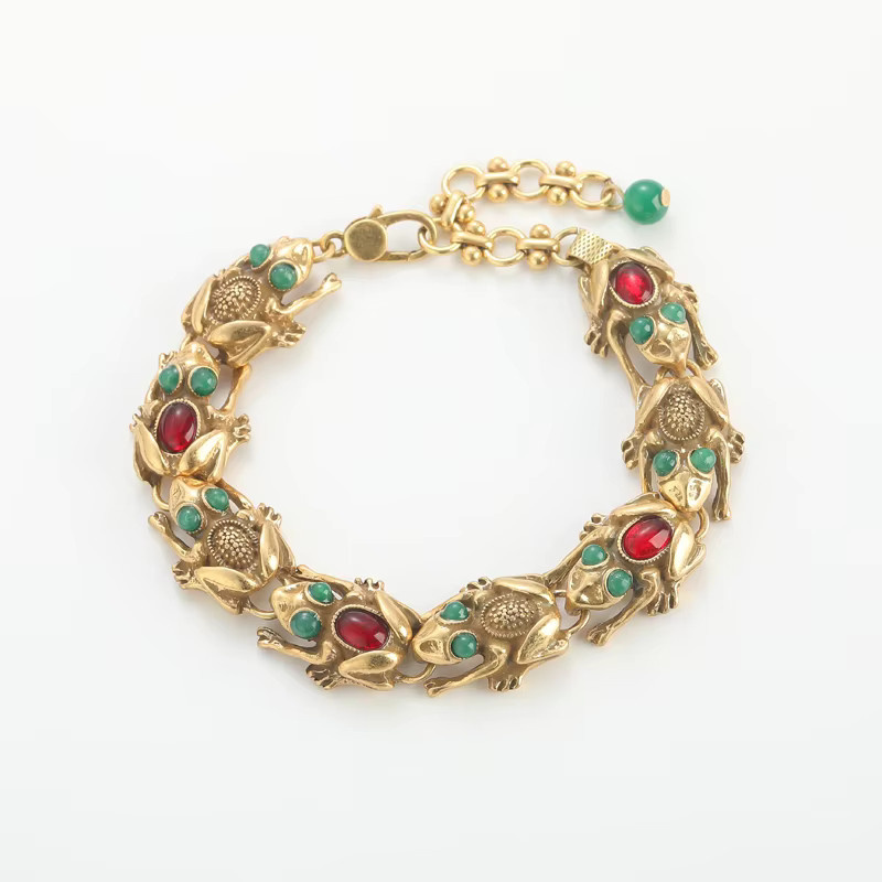 STALAIT Charm-Armband, Frosch, Natursteinaugen, 18 Karat vergoldet, Damen - Bild 3