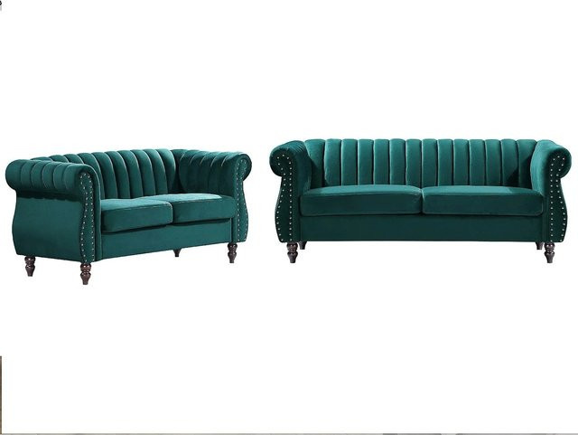 Vente-unique Couchgarnitur Trumbo Chesterfield in Smaragdgrün aus Samt, bestehend aus einem 2-Sitzer und einem 3-Sitzer, B/T/H: 150 x 195 cm - Bild 1
