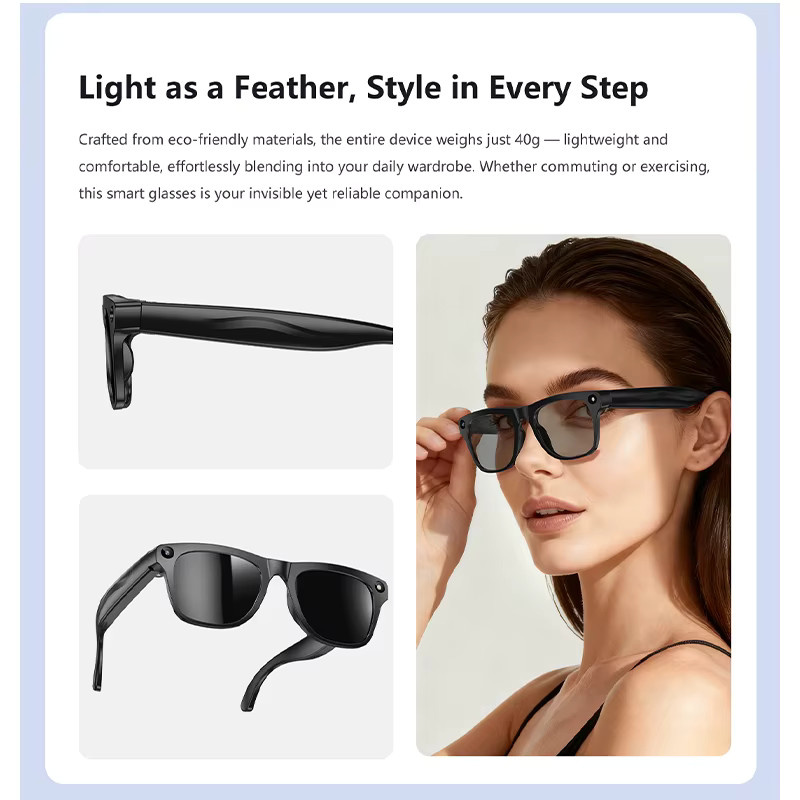 KI-Smart-Brille mit HD-Kamera, Blaulichtfilter-Sonnenbrille, Sprachassistent, Foto-, 3D-, Musik- und Anruffunktion in Schwarz - Bild 6