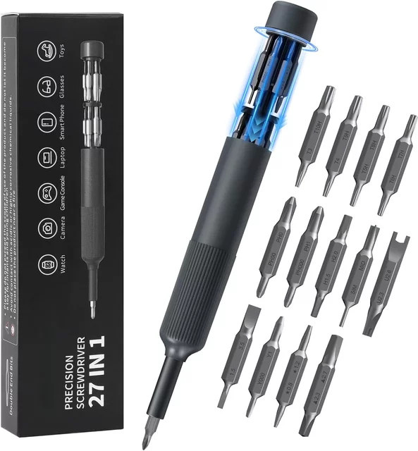 Galacok 27-in-1 Präzisions-Schraubendreher-Set mit magnetischen Bits in Schwarz für Brillen, Uhren, PC und Laptops - Bild 1