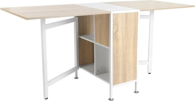 HOMCOM Esstisch mit klappbarer Ablagefläche in Eiche Natur und Weiß, B/T/H: 169 x 60 x 75 cm - Bild 1