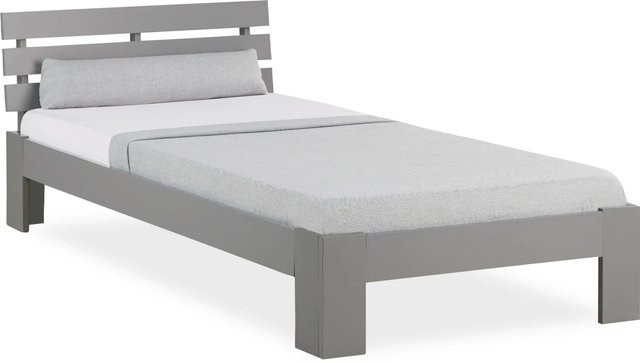 Homestyle4u Holzbett aus Kiefernholz mit Lattenrost in Grau, B/T/H: 90 x 200 x 204 cm - Bild 1