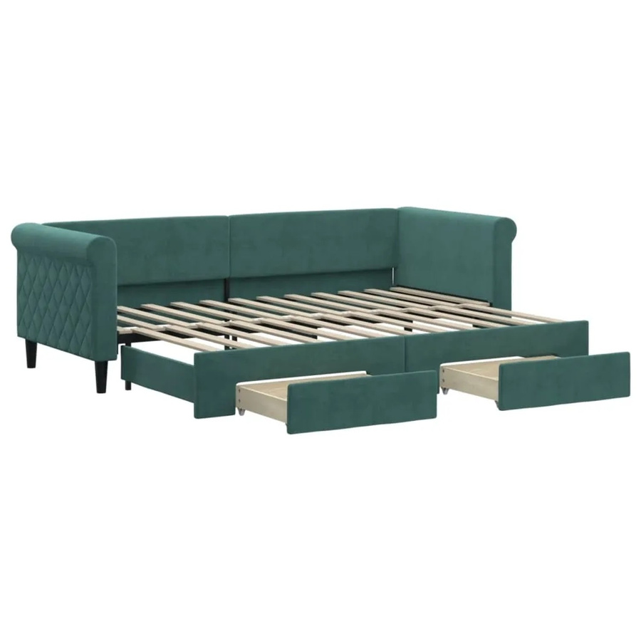 vidaXL Tagesbett ausziehbar mit Schubladen in Dunkelgrün aus Samt, Breite: 80 cm, Länge: 200 cm - Bild 2