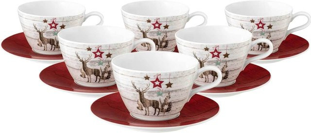 Seltmann Weiden Milchkaffeetassen mit Untertassen Life Christmas, Weiß, 6er Set, 370 ml pro Tasse - Bild 1