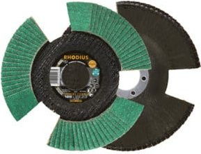 RHODIUS TOPline VISION COOL Fächerschleifscheibe für Metall, Farbe: Grün, Durchmesser: 125 mm, Bohrung: 22,23 mm, Körnung: K80 - Bild 1