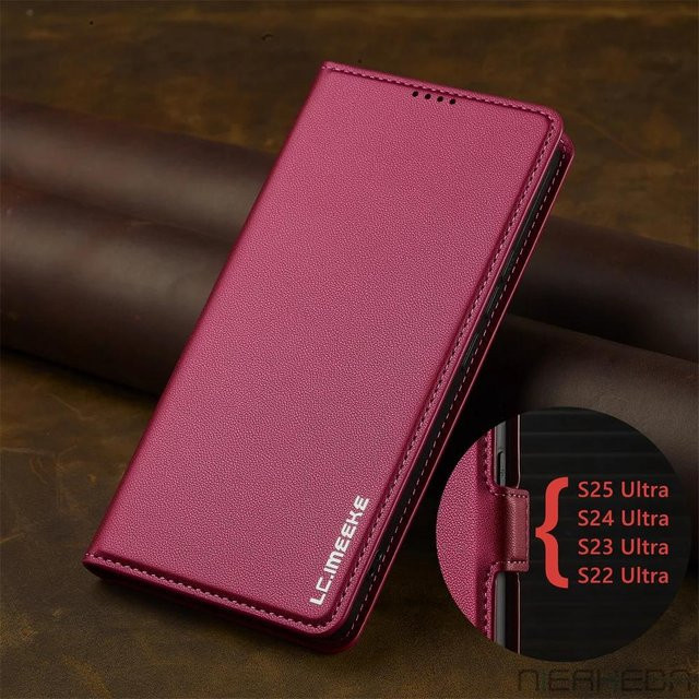 Flip-Ledertasche für Samsung Galaxy A15 A35 A55 A16 A36 A17 A37 S24 S23 S22 S21 Plus S25 FE in Pink mit Kartenabdeckung - Bild 1