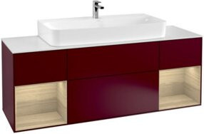 V&B Waschtischunterschrank Finion mit Wandbeleuchtung und Regal, Farbe Peony Matt, Eiche Furnier, Breite: 160 cm - Bild 1