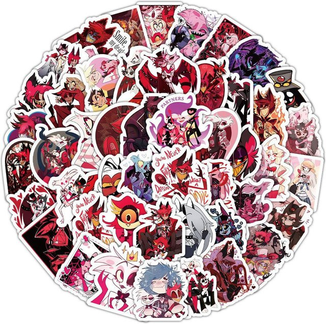 100 Stück Lanlanstickersworld Anime Hazbin Hotel Aufkleber wasserfest, Graffiti Sticker Set Multicolor für Helm, Fahrrad und Laptop - Bild 1