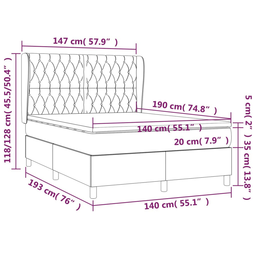 vidaXL Boxspringbett mit Matratze Blau, Hybrid-Bett mit Taschenfederkern, B/T/H: 140 x 190 x 128 cm - Bild 2
