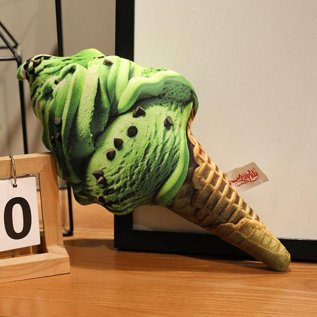 Yiran Toy Eistüte Plüschkissen in Grün als dekoratives Snack-Kissen für Sofa und Stuhl - Bild 1