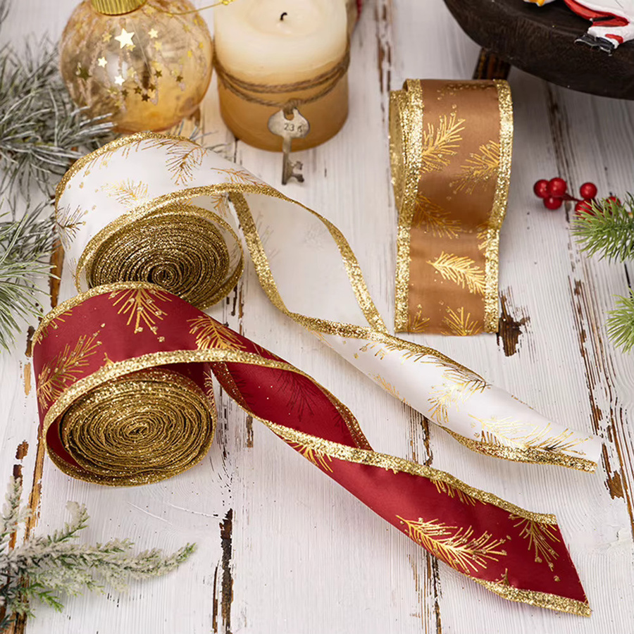 Goldenes Drahtband mit Textilbesatz im Vintage-Stil für Weihnachtsdekoration und Hochzeiten - Bild 2