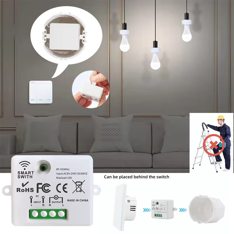 WenQia Drahtloser RF-Smart-Lichtwandschalter mit Fernbedienung und Touch-Wandpanel, Mini-Relaisempfänger, Weiß - Bild 3