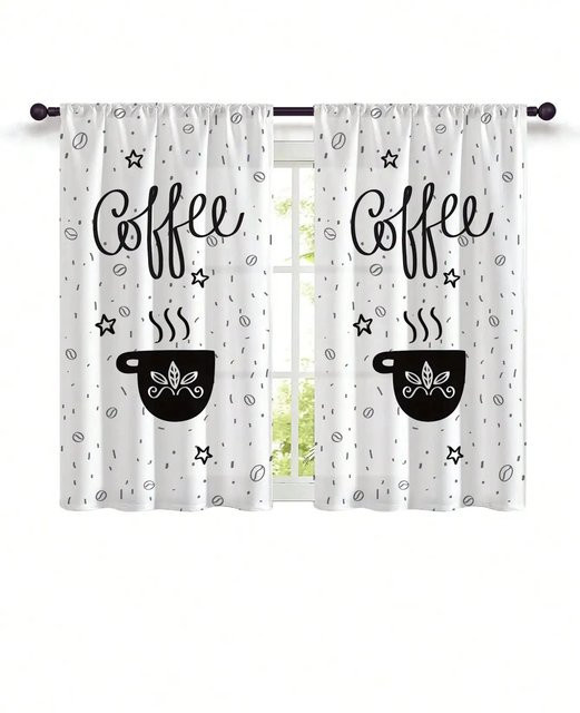 2er-Set Küchengardinen mit Druckmotiv von Household supplies MH, semi-transparent, moderner Stil, Breite: 70 cm, Höhe: 150 cm - Bild 1