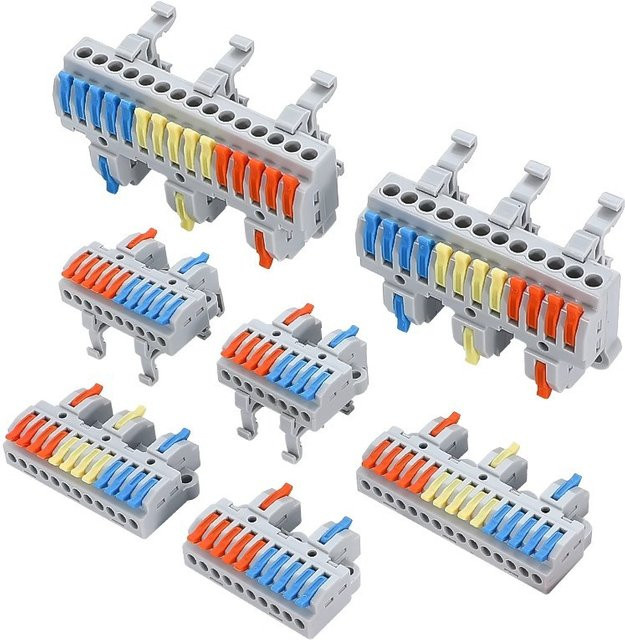 AOKIN DIN-Schienenklemmenblöcke Set 6 Stück DIY-Spleißdrahtverbinder für Schaltungen 28–12 AWG - Bild 1
