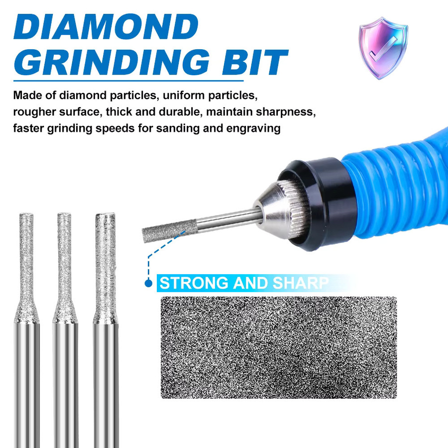 XCAN Diamant-Schleifgrat-Set in Silber mit 3 mm Schaft und Nadelspitze für Gravur, Schnitzen und Polieren mit Dremel-Drehwerkzeugen - Bild 2
