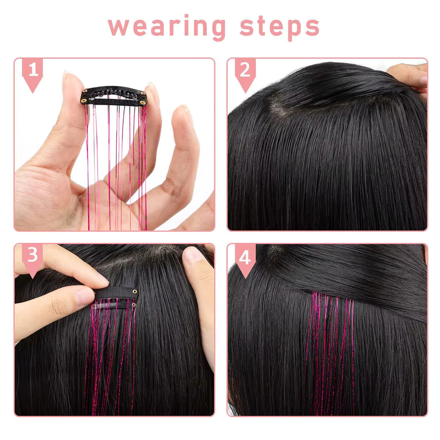 Haar-Lametta-Clip, Glitzer-Haarverlängerungen, synthetisch, Kinder, Mädchen, Frauen - Bild 4