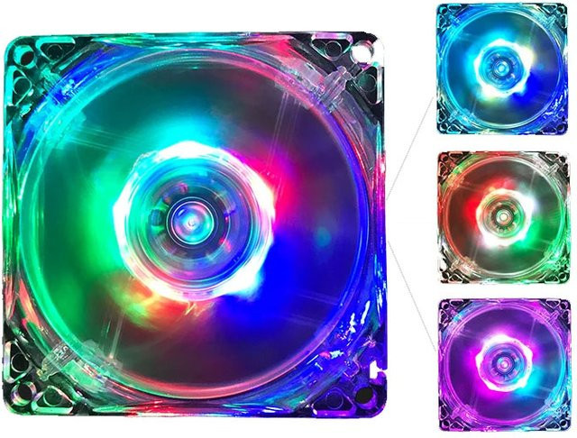OUYUANSU Gehäuselüfter Transparent Leuchtend mit Sieben Farben, 8 cm und 12 cm, 4-Pin und 3-Pin Computer-Kühllüfter - Bild 1