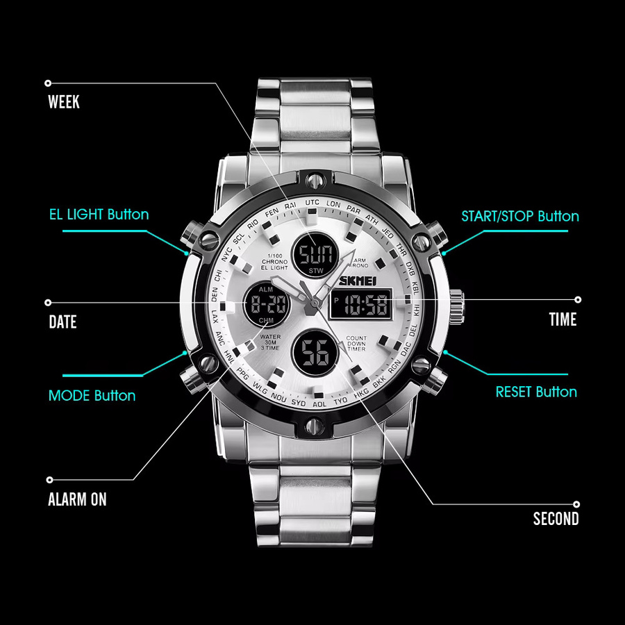 SKMEI Armbanduhr, Digitaluhr, Quarz, Edelstahl, Herren - Bild 4
