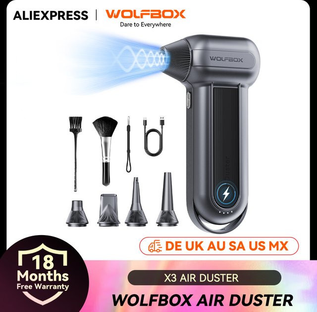 WOLFBOX MF100 Druckluftzerstäuber in Gold, wiederaufladbares elektrisches Luftgebläse mit 150000 RPM Super Power - Bild 1