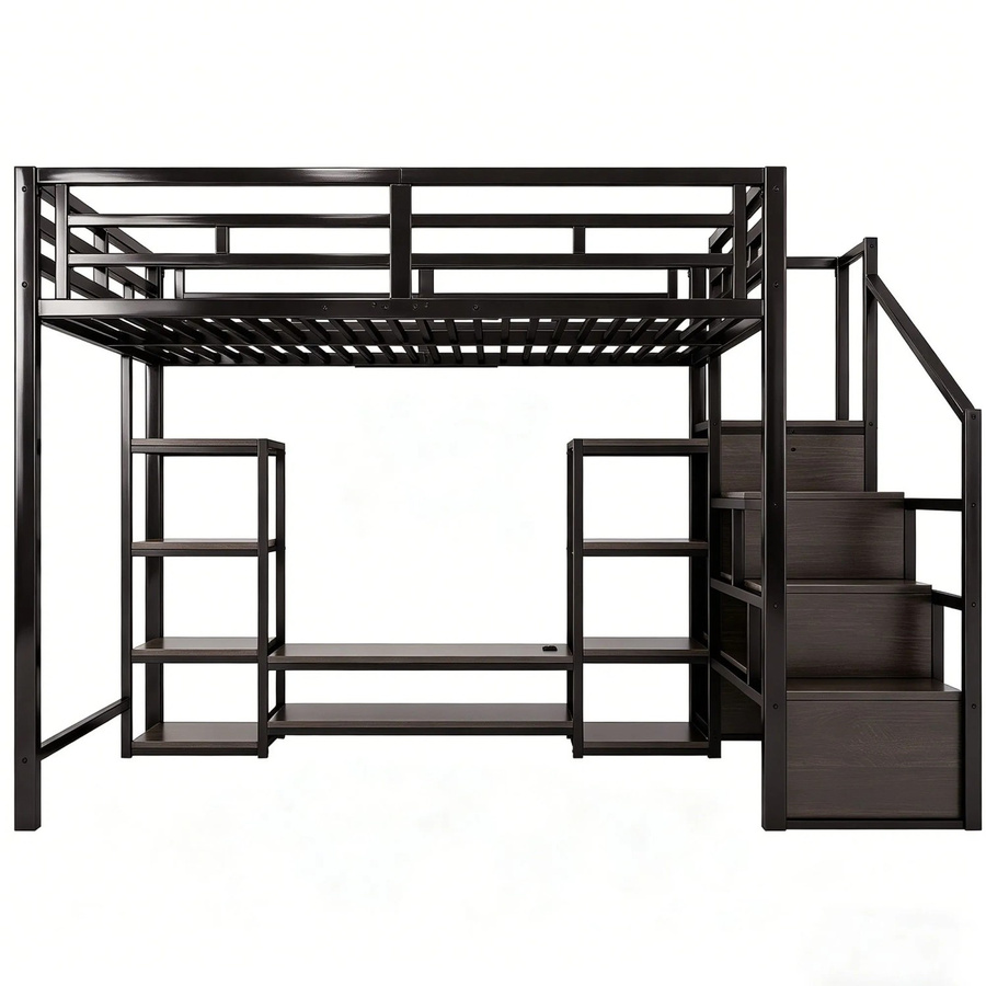 Merax Hochbett für Erwachsene in Schwarz mit LED, USB-Ladeport und Treppe, B/T/H: 140 x 200 x 251 cm - Bild 2