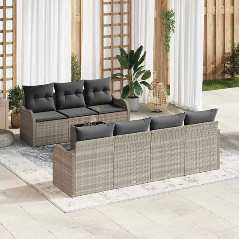 Vidaxl Garten-Sofa-Set aus Poly-Rattan in Hellgrau, 8-teiliges modernes Loungemöbel-Set, B/T/H: 55 x 55 x 37 cm - Bild 1
