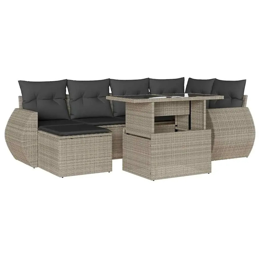 vidaXL 7-teilige Garten-Sofagarnitur in L-Form aus Polyrattan mit Kissen in Hellgrau - Bild 2