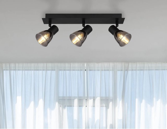 Globo Strahler Claude 3-flammig Schwarz matt mit rauchfarbenen Glasschirmen B/T/H: 40 x 70 x 15,5 cm - Bild 1