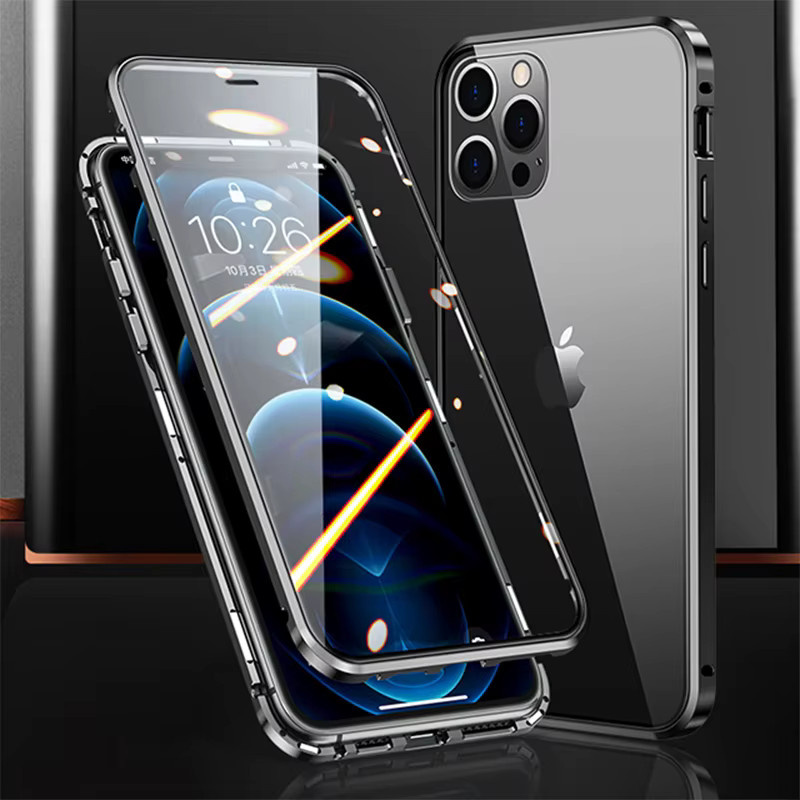 Magnetische Metall-Handyhülle mit 360 Grad Vollschutz und doppelseitiger Glasabdeckung für Apple iPhone in Grün - Bild 3
