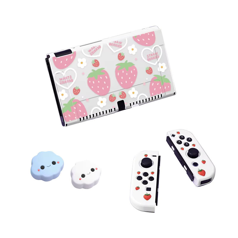 Nintendo Switch NS und OLED Schutzhülle aus weichem TPU in White und Multicolour inklusive 2 wolkenförmigen Joystick-Kappen - Bild 2