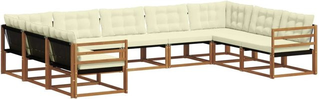 vidaXL Outdoor-Sofagarnitur 9-teilig in U-Form aus Akazienholz mit Textilene und Kissen in Natur und Creme - Bild 1
